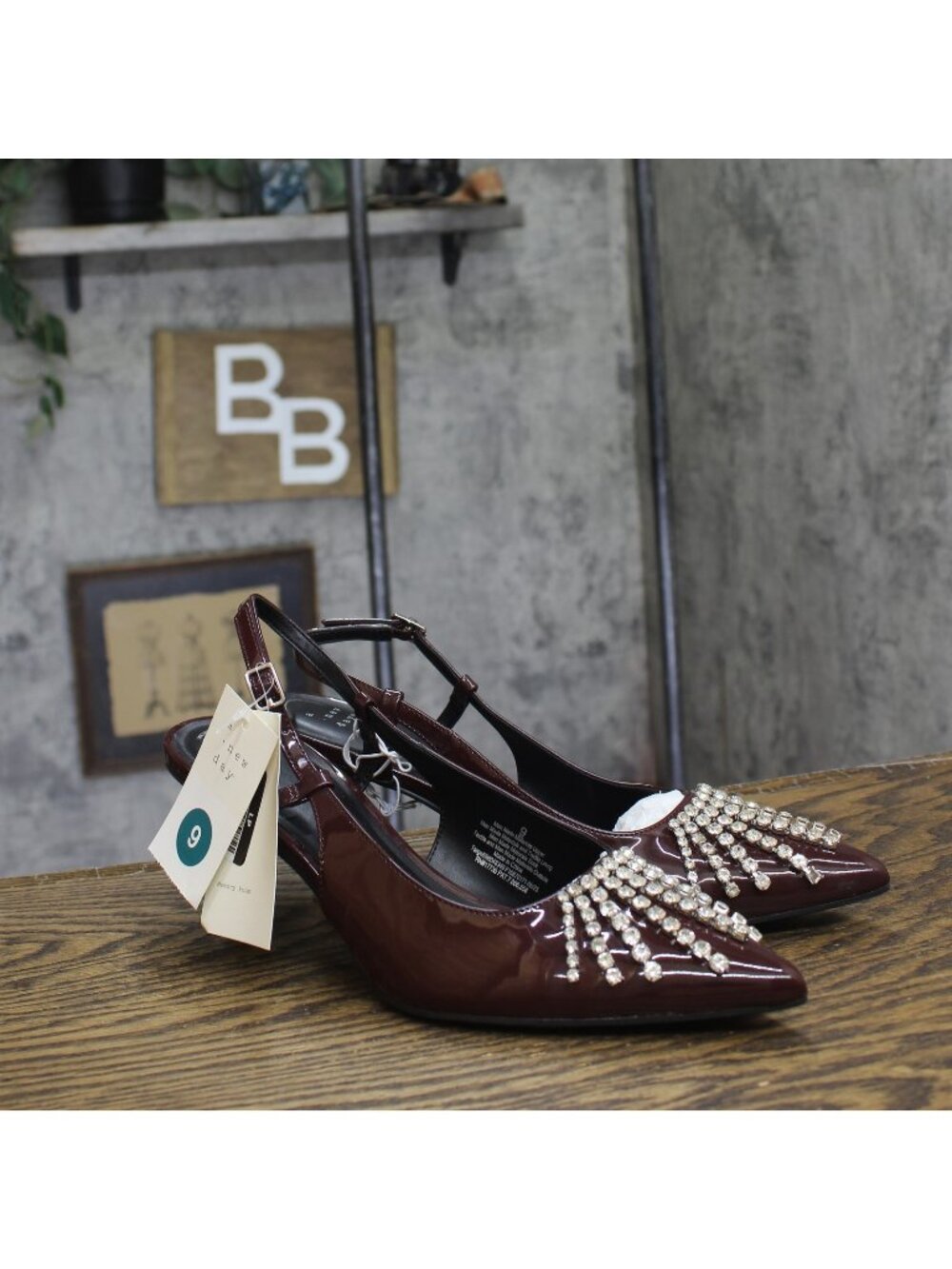 A New Day Womens Serafina Heels Rhinestone Slingback 94661786 Burgundy Red 9M